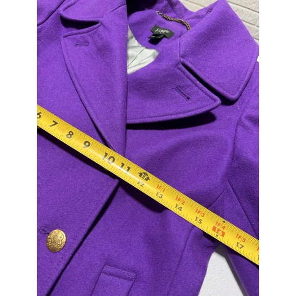 J Crew Pea Coat Double Breasted Purple Wool Gold Button  Jacket Old Money  Sz 4 - Picture 10 of 10
